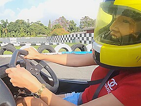 Big fake tits amateur Thai teen 18+ go karting and sex with her boyfriend