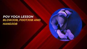 POV yoga lesson blowjob, footjob and handjob