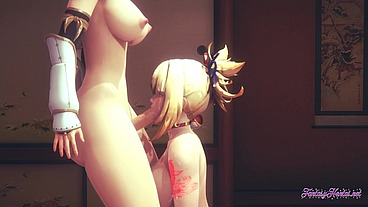 Genshin Impact Hentai Futanari - Yoimiya Blowjob with cum in her mouth to Ayaka Futanari - Japanese Asian Manga anime game porn animation
