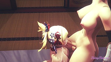 Genshin Impact Hentai Futanari - Yoimiya Blowjob with cum in her mouth to Ayaka Futanari - Japanese Asian Manga anime game porn animation