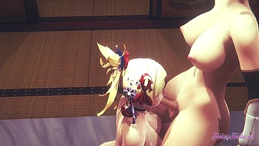 Genshin Impact Hentai Futanari - Yoimiya Blowjob with cum in her mouth to Ayaka Futanari - Japanese Asian Manga anime game porn animation