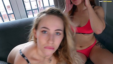 Do you mind if my stepson fucks you? A happy guy in the presence of his stepmom fucks her best friend!