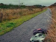 Full nude on cycle path swinging ball weights and show my hole