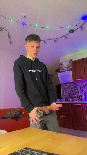 Skinny Boy Making a Huge Mess with His Thick Dick