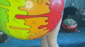 sexy riding and mastrubate in red lingerie on beachball