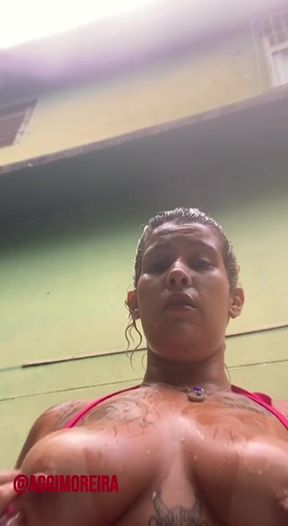 Naughty Neighbor Showing Off in the Backyard