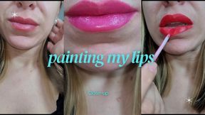 close-up painting my lips