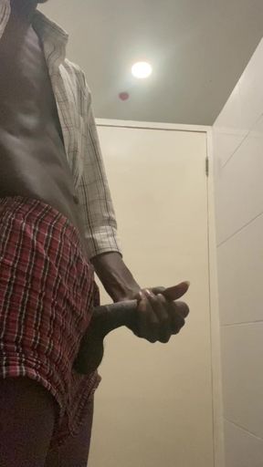 Jerking of big cock in the office