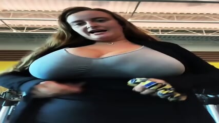 Huge tits on treadmill