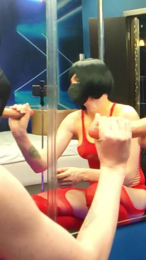 Jerking off to the Sight of Myself in the Mirror. Red Bodysuit, Hard Cock, Zero Shame