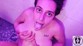 wet and messy milky shower all over me rubbing boobs pussy
