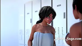 Hot Busty Babes Wrestle Then Scissor In The Girls Locker Room Anime Fight Scene