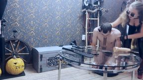 Double dildo sucking - testicle beating CBT