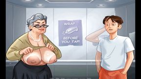 Summertime saga stepgranny shows big boobs in elevator