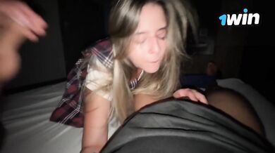 Stepbrother fucks my tight mouth gets a thick facial cumshot