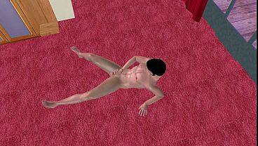 Animated 3D Gay Porn - Handsome Man Shaking Big Dick Sitting and Laying on Bedroom Floor