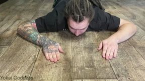 Sadistic painfull hands trampling in high DrMartens boots and spits licking from the floor and shoe soles