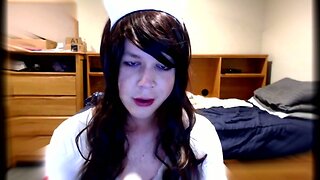 Cute Crossdresser Nurse Blows Dildo