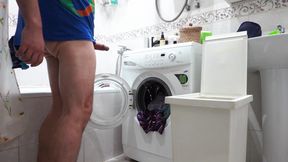 Desperate Pissing on Laundry... with a Surprise:)