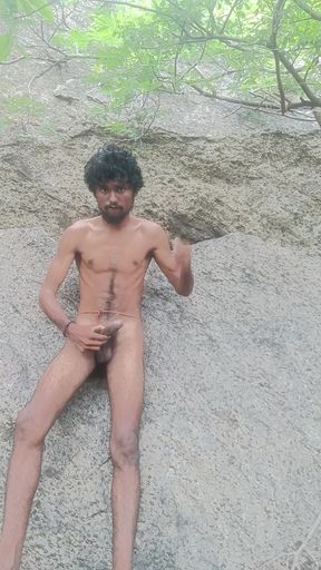Hot boy masterbating in forest morning