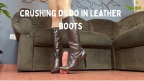crushing dildo in leather boots