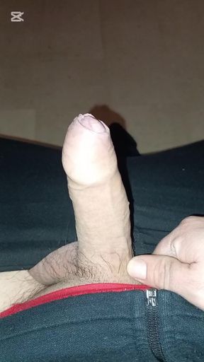 Man with small dick and big balls touchs his dick at home.