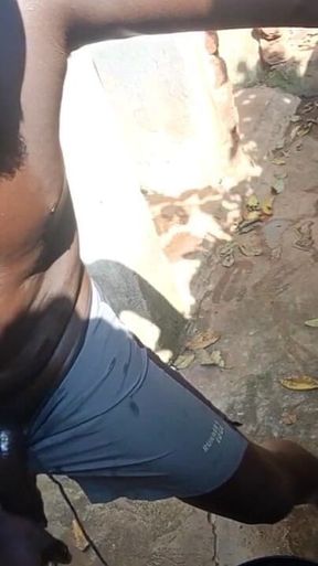 Massive and Hard 5 Minutes BBC Cumshot Behind Neighbors Outdoor Bathroom