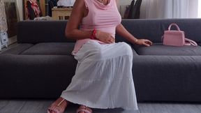 Sissy Xunami pounds her ass with huge dildo