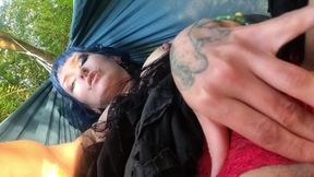 Gothgirl in Hammock, Pussy and Panty Rubbing