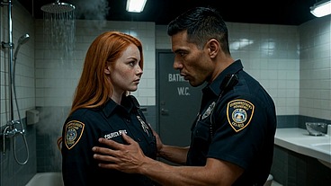 Beautiful orange-haired policewoman is fucked by her captain until he cums on her face (AI-generated video)