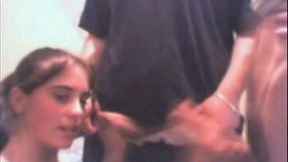 Homemade video with me sucking two cocks and getting cum on my belly