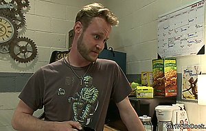 Shemale toys and fucks male staff