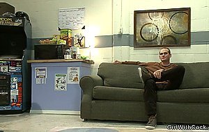 Shemale toys and fucks male staff