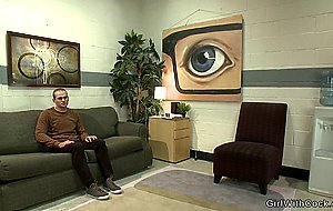 Shemale toys and fucks male staff
