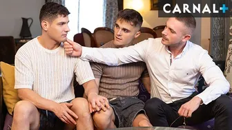 Bastian Karim joins Hugo Dupre in bareback threesome with DILF Apollo Adrii