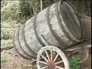 Cowboy dude licks brunette hair's booty & fills it with large knob