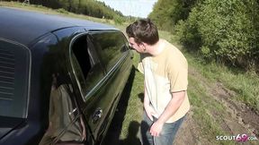Milf German MILF Mareen gangbanged in car by old guys and boy