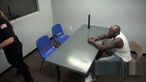 Black bald guy is caught by milf cops at massage place