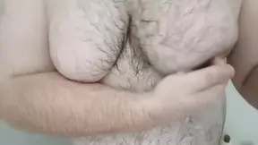 Slow motion fat bear rubbing moobs im shower