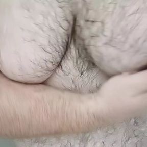 Slow motion fat bear rubbing moobs im shower