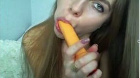 Long haired the way too emotional black head used orange dildo during solo