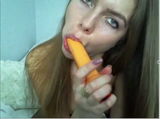 Long haired the way too emotional black head used orange dildo during solo