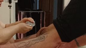 neighbor does an oil dick hand job