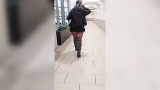 Pantyless HOT MOM slaps crotch amid public mall