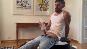 OF Fleshlight plumb in jeans with an epic pop-shot