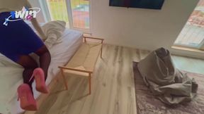 Steamy Encounter: Kris Price's Alluring Pantyhose Adventure with Her Husband and Neighbor