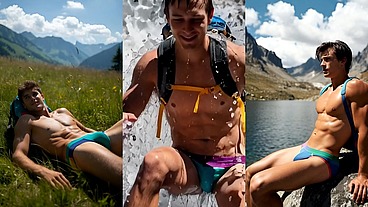 GAY DAY ON A MOUNTAIN HIKE - ai generated Scenes and Memories from Guys' Climbing the Trail and Having Fun Along the Way