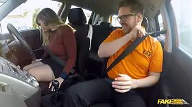 British pornstar Ryan Ryder's massive boobs bounce during driving lesson with a cumshot surprise