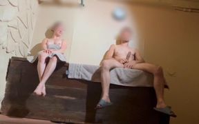 Sauna Adventure I Stay Alone with the Slutty Woman She Makes Me Cum While Her Boyfriend Is Away Jerking off