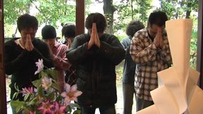 Nasty japanese babe plays with toys before squirting on men faces and getting fucked in hot gangbang